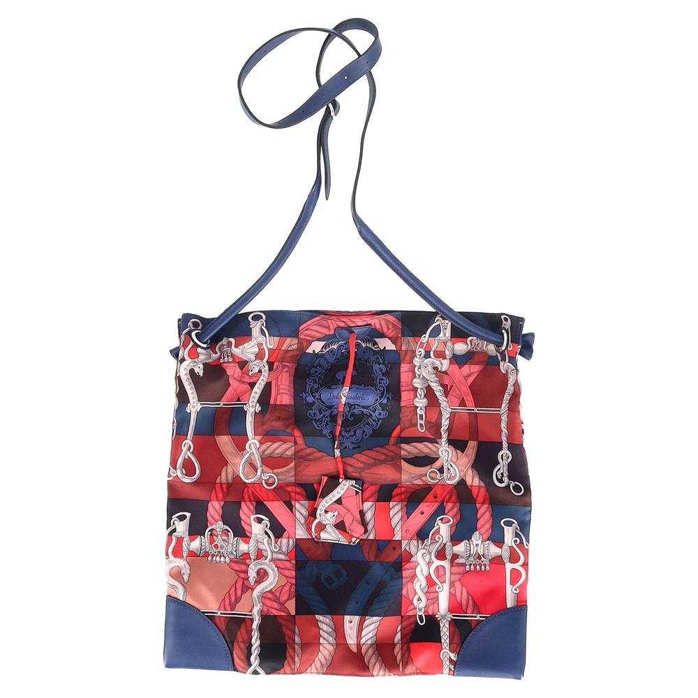 Hermes Women's Preloved Printed Silk City Bag in Multicolor Silk and Leather