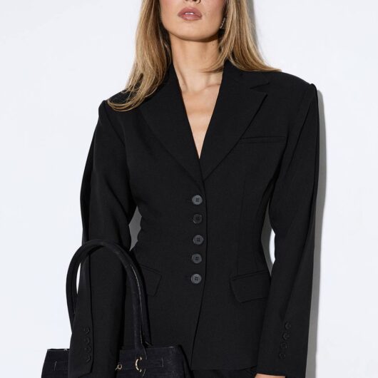 MISSPAP Women's Premium Pleated Sleeve Blazer in Black | Size: 14