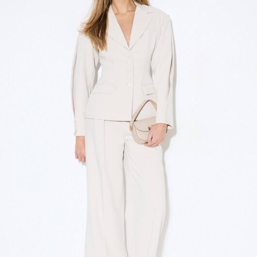 MISSPAP Women's Premium Pleated Sleeve Blazer in Cream | Size: 10