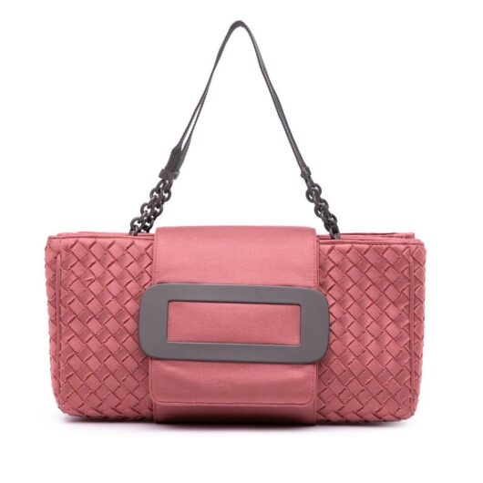Bottega Veneta Women's Preloved Canvas Intrecciato Buckle Flap Handbag in Pink