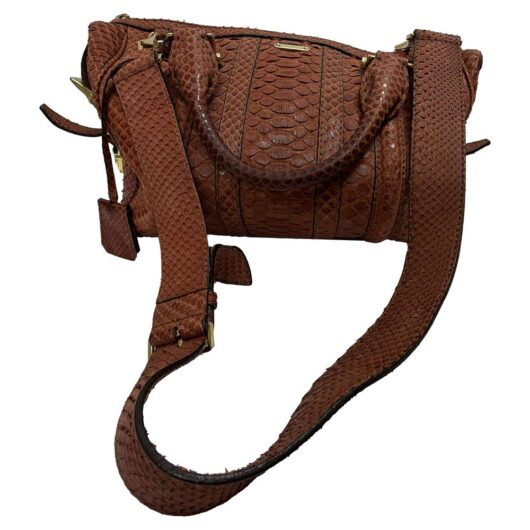 Burberry Women's Preloved Medium Nevinson Bowling Bag in Brown Python Leather in Light Brown