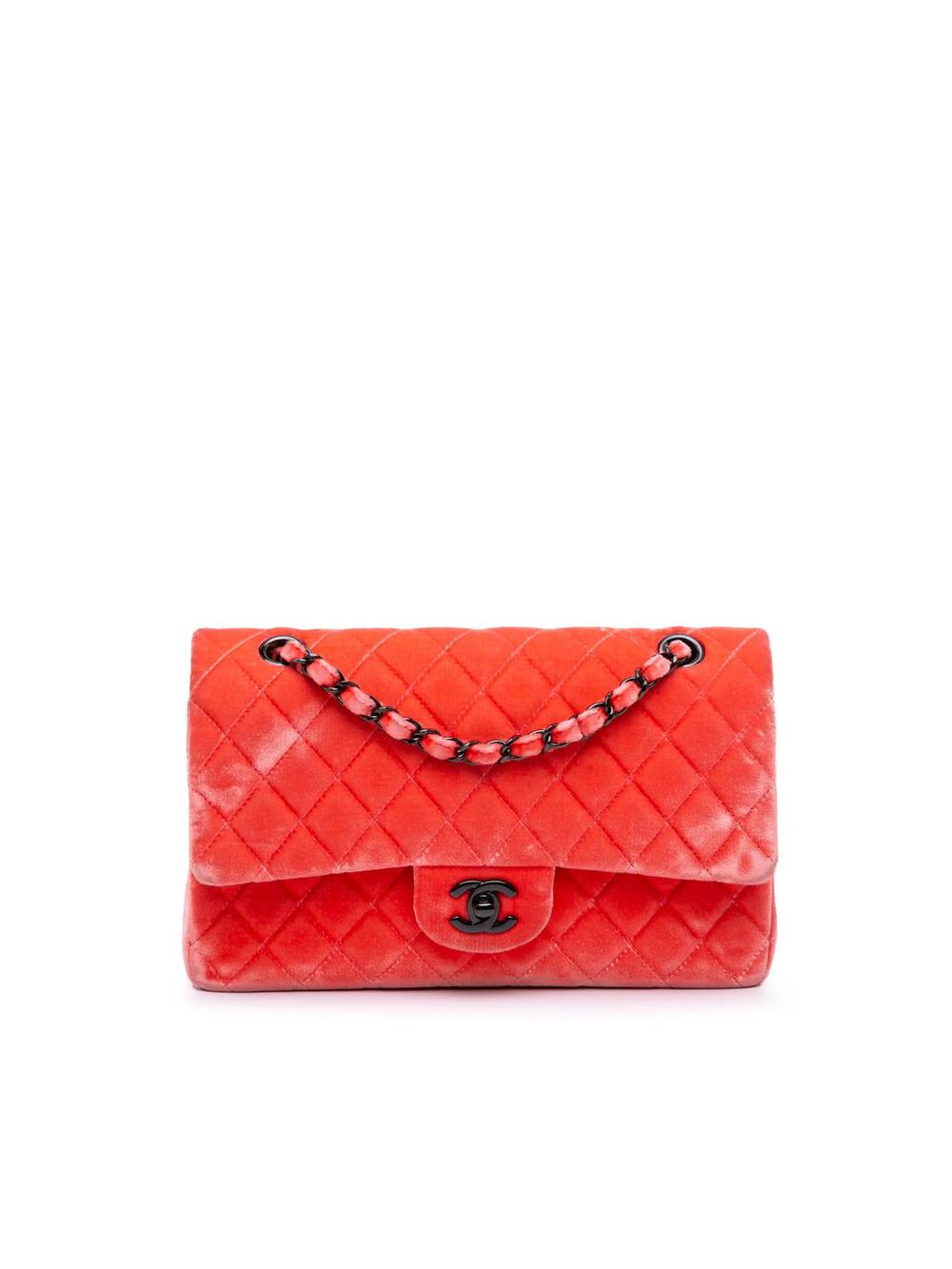 Chanel Women's Preloved Medium Classic Velvet Double Flap Bag in Red