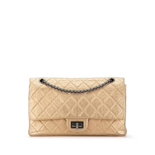 Chanel Women's Preloved Reissue 2.55 Aged Calfskin Double Flap 227 Bag in Gold