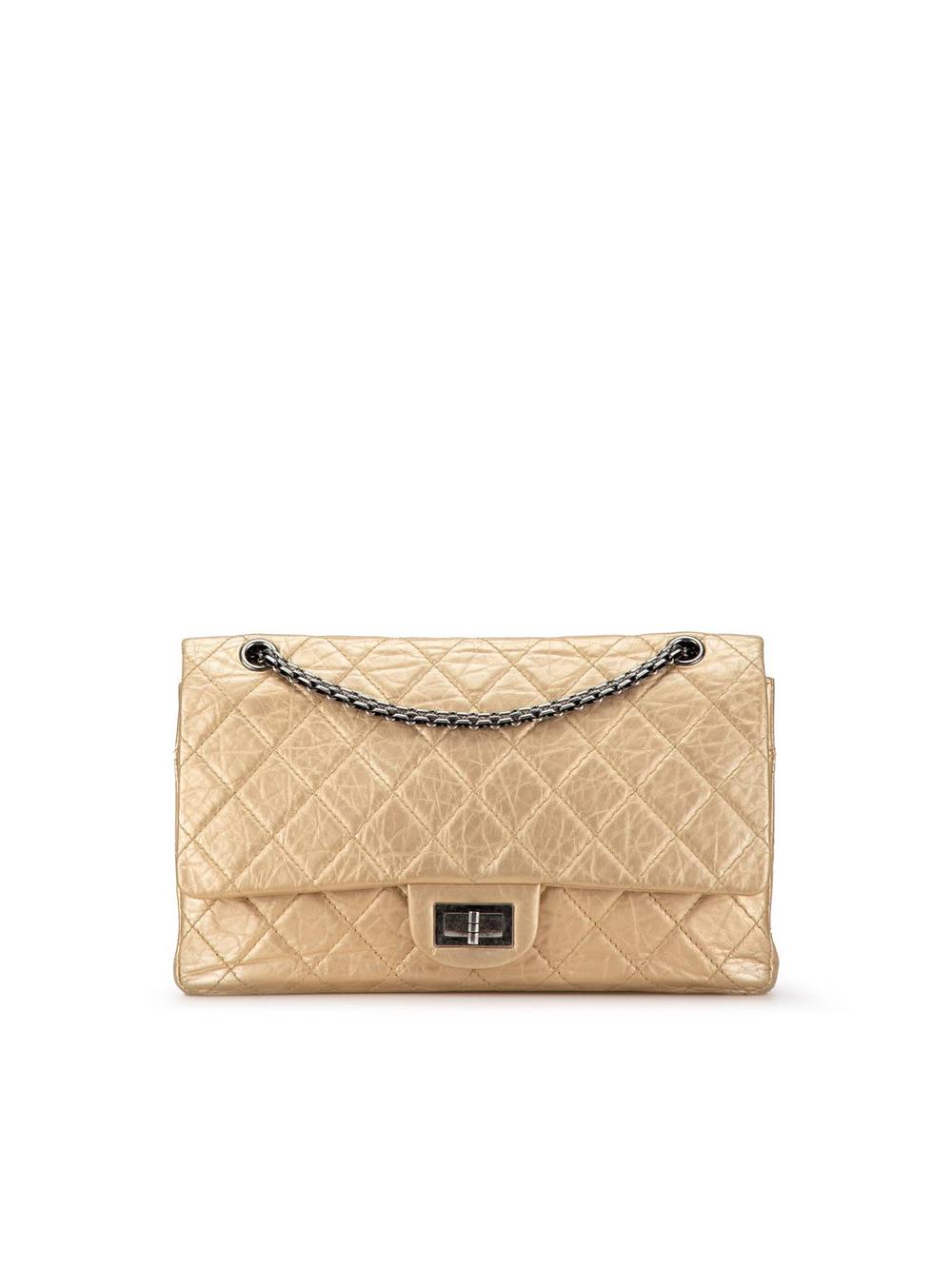 Chanel Women's Preloved Reissue 2.55 Aged Calfskin Double Flap 227 Bag in Gold