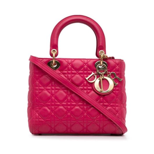 Dior Women's Preloved Medium Lambskin Cannage Lady Bag in Pink