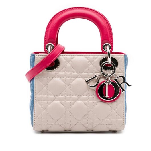 Dior Women's Preloved Mini Tricolor Lambskin Cannage Lady Bag in White