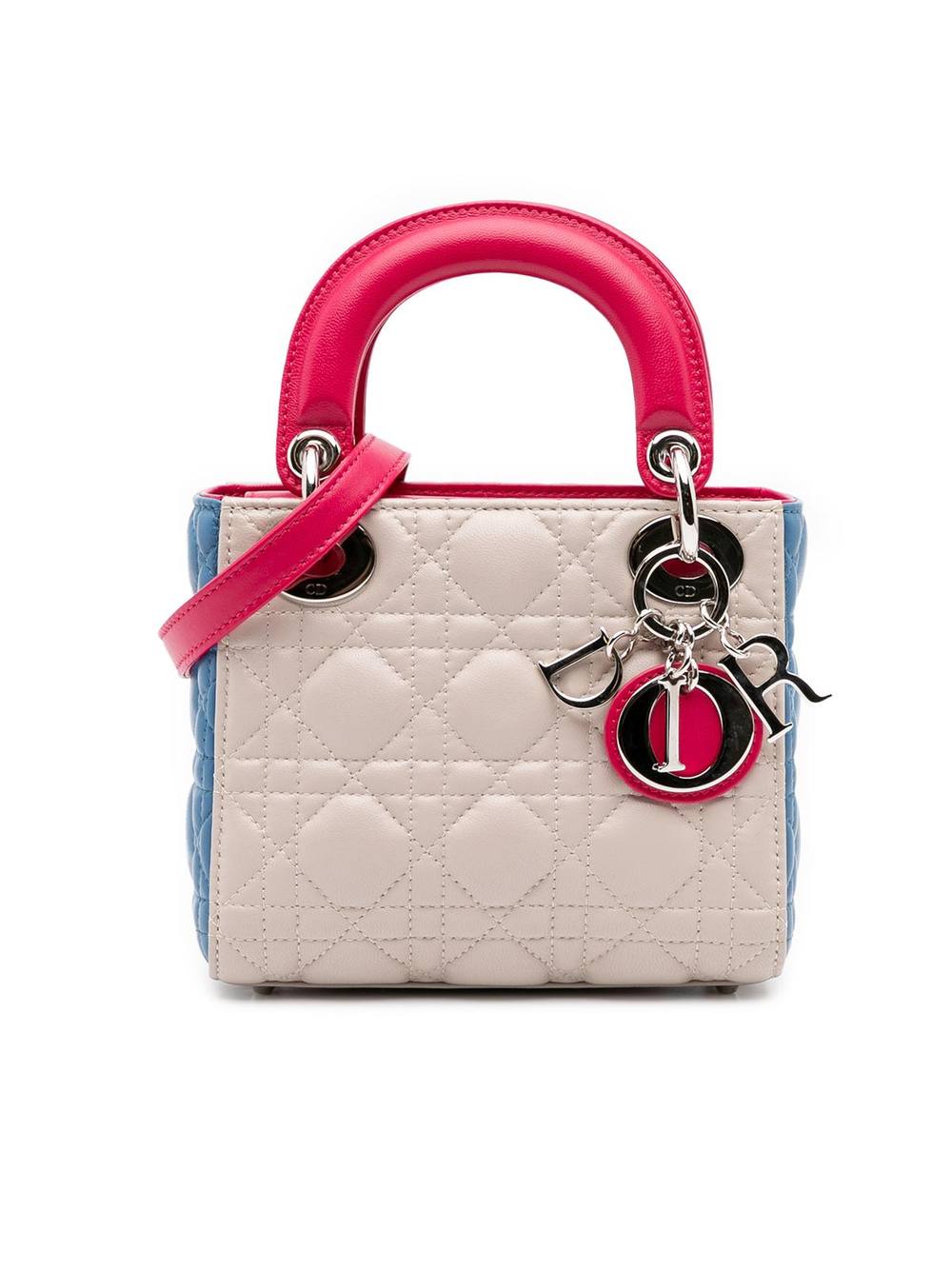 Dior Women's Preloved Mini Tricolor Lambskin Cannage Lady Bag in White