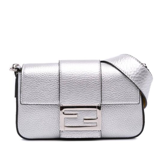 Fendi Women's Preloved Leather Baguette Crossbody in Silver