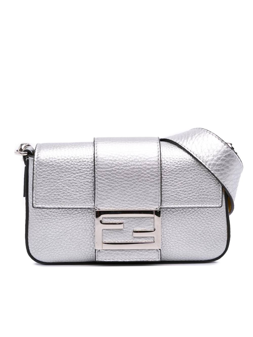 Fendi Women's Preloved Leather Baguette Crossbody in Silver