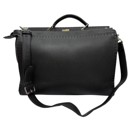 Fendi Women's Preloved Selleria Peekaboo XL Top Handle Bag in Black Leather