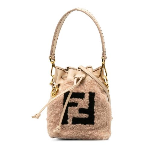 Fendi Women's Preloved Shearling Mini Mon Tresor Bucket Bag in Pink
