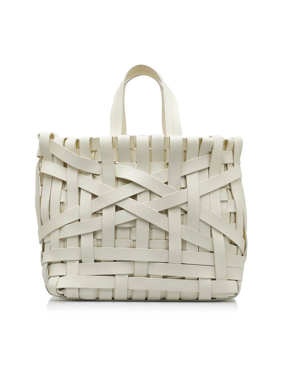 Jil Sander Women's Preloved Woven Leather Basket Tote Bag in White