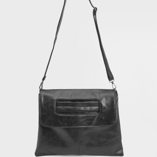 MISSPAP Women's Black Oversized Faux Leather Look Clutch Bag with Handle