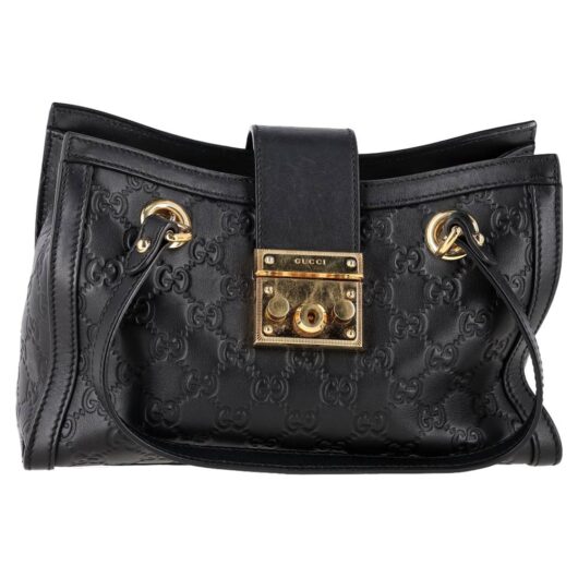 Women's Preloved Small Guccissima Padlock Tote Bag in Black Leather