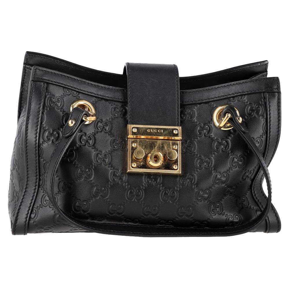 Women's Preloved Small Guccissima Padlock Tote Bag in Black Leather