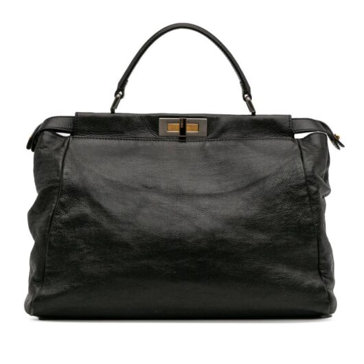 Fendi Women's Preloved Large Goatskin Peekaboo Iconic Satchel Bag in Black
