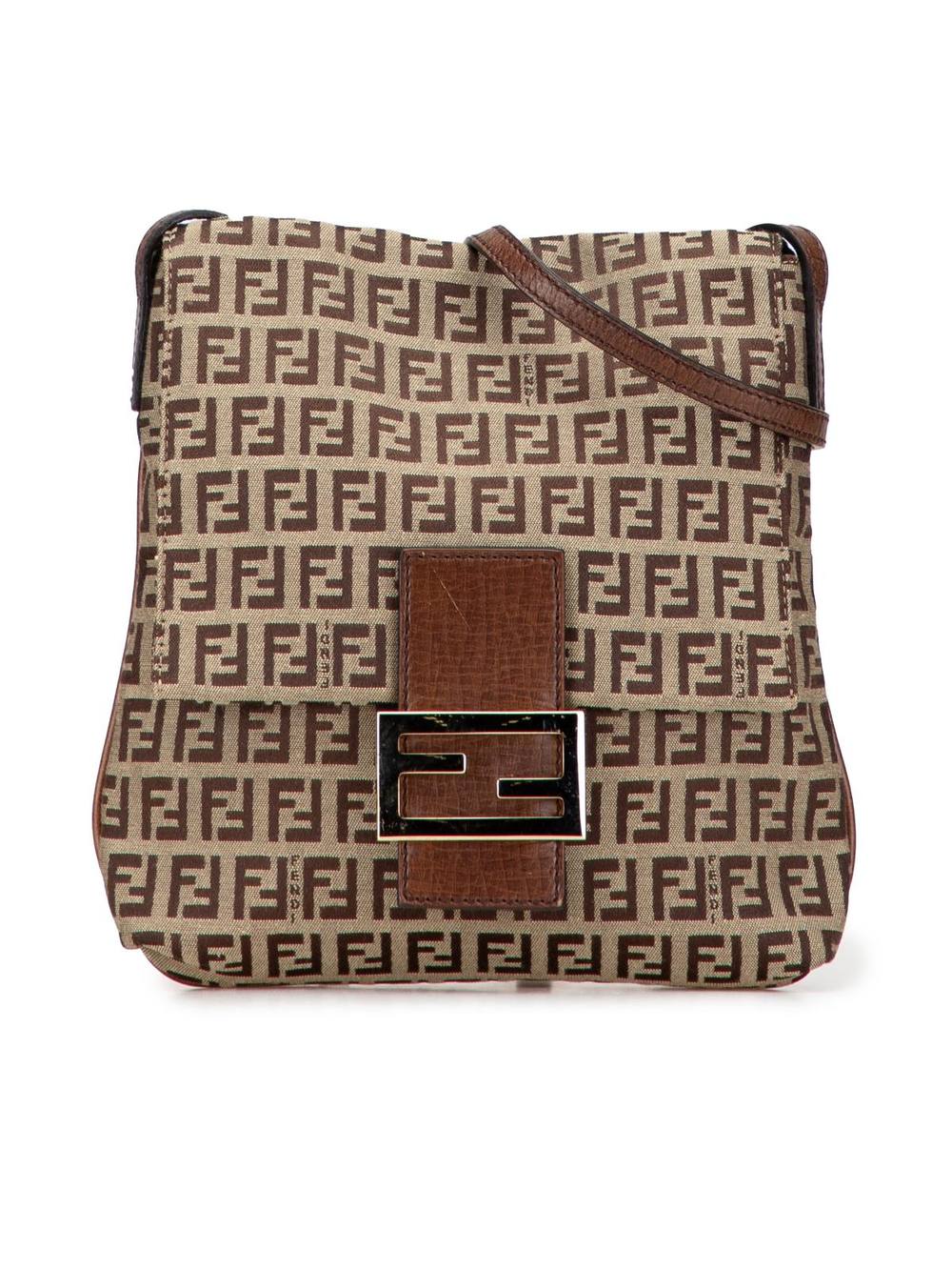 Fendi Women's Preloved Zucchino Canvas Crossbody Bag in Brown
