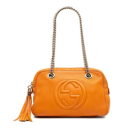 Gucci Women's Preloved Leather Soho Chain Zip Shoulder Bag in Orange