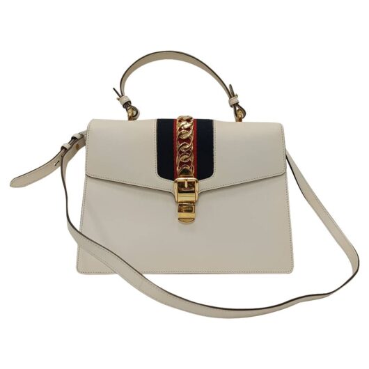 Gucci Women's Preloved Medium Sylvie Top Handle Bag in White Leather in Ecru