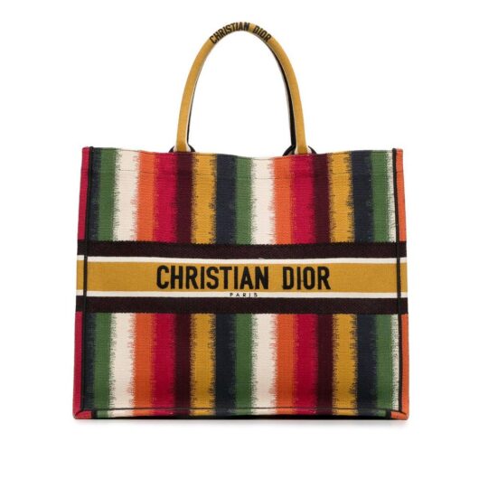 Dior Women's Preloved Large Striped Book Tote Bag in Yellow