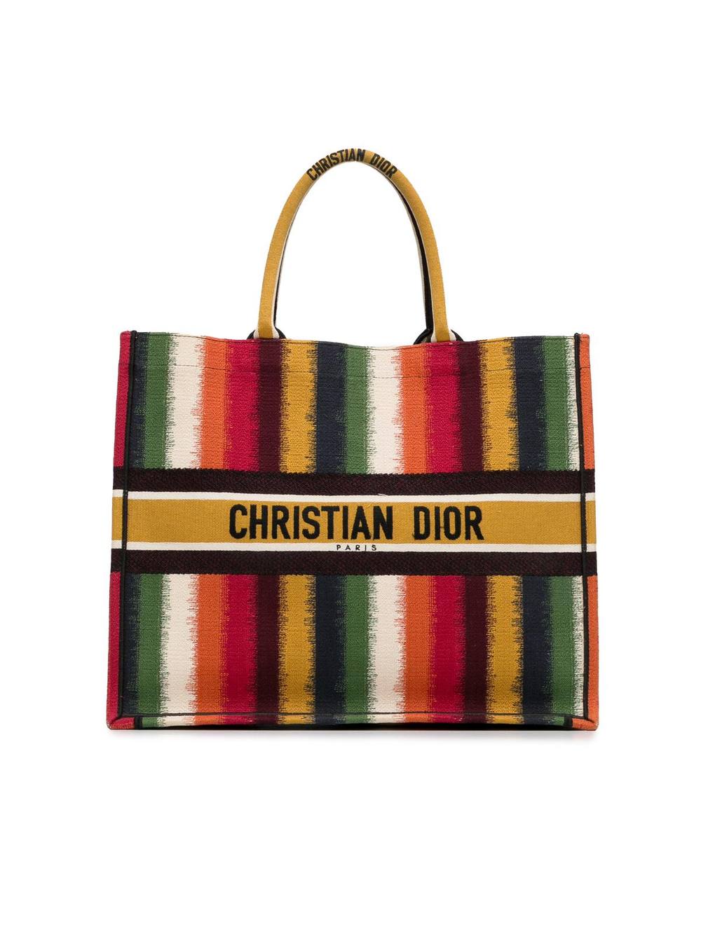Dior Women's Preloved Large Striped Book Tote Bag in Yellow