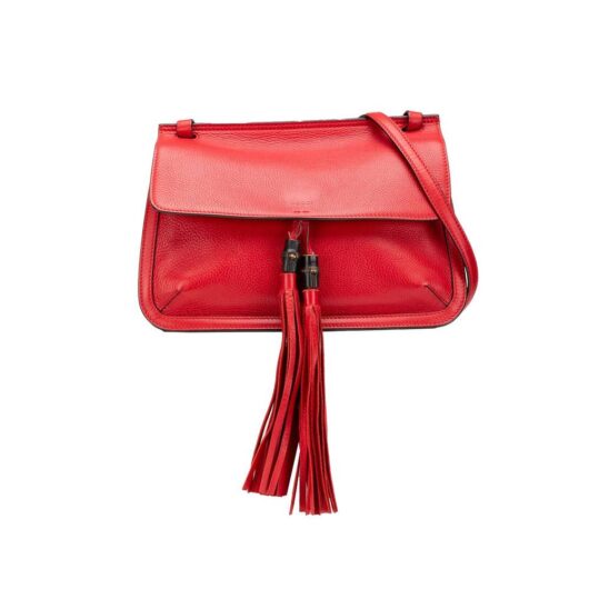 Gucci Women's Preloved Medium Leather Bamboo Daily Crossbody Bag in Red