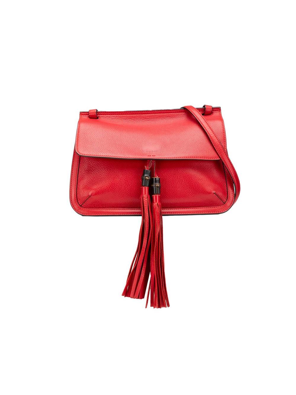 Gucci Women's Preloved Medium Leather Bamboo Daily Crossbody Bag in Red