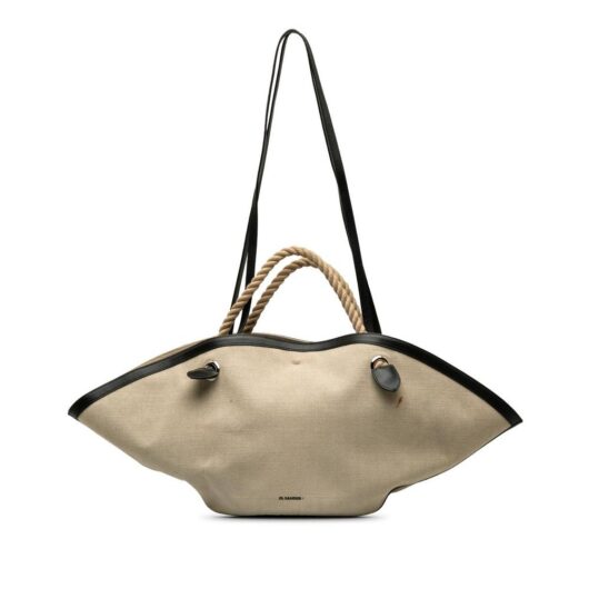 Jil Sander Women's Preloved Canvas Sombrero Satchel Bag in Brown