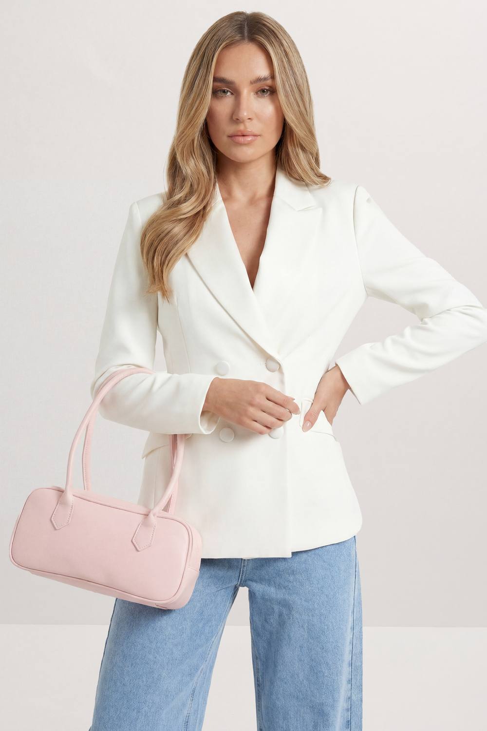 MISSPAP Women's Faux Leather Baguette Shoulder Bag in Blush